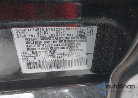 2021 Nissan Sentra Sv Xtronic Cvt z USA, uszkodzony, nr VIN 3N1AB8CV9MY286692